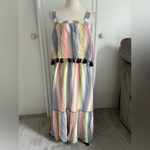 THML Multicolor Striped Maxi Dress with Dark Blue Tassels